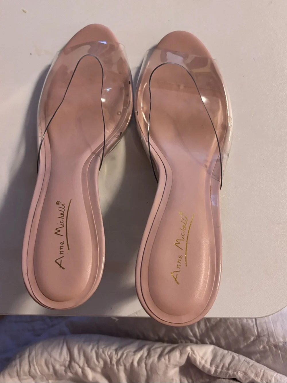 Anne Michelle Clear PVC Mule Heels Nude Blush Size 10 | 2.5” Heel | Y2K Minimali